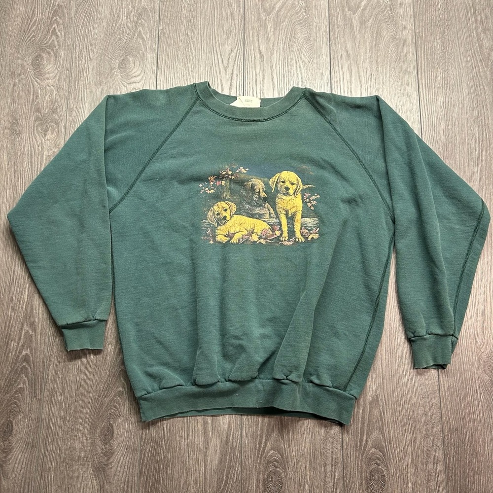 Vintage Northern Reflections Dog Sweatshirt Large Green Lab Puppy Graphic 90s